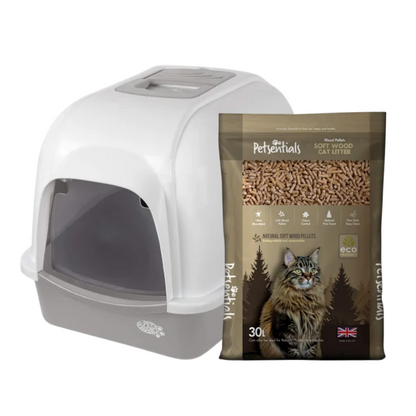 Petsentials Oval Cat Litter Tray + 30L Wood Based Cat Litter Bundle