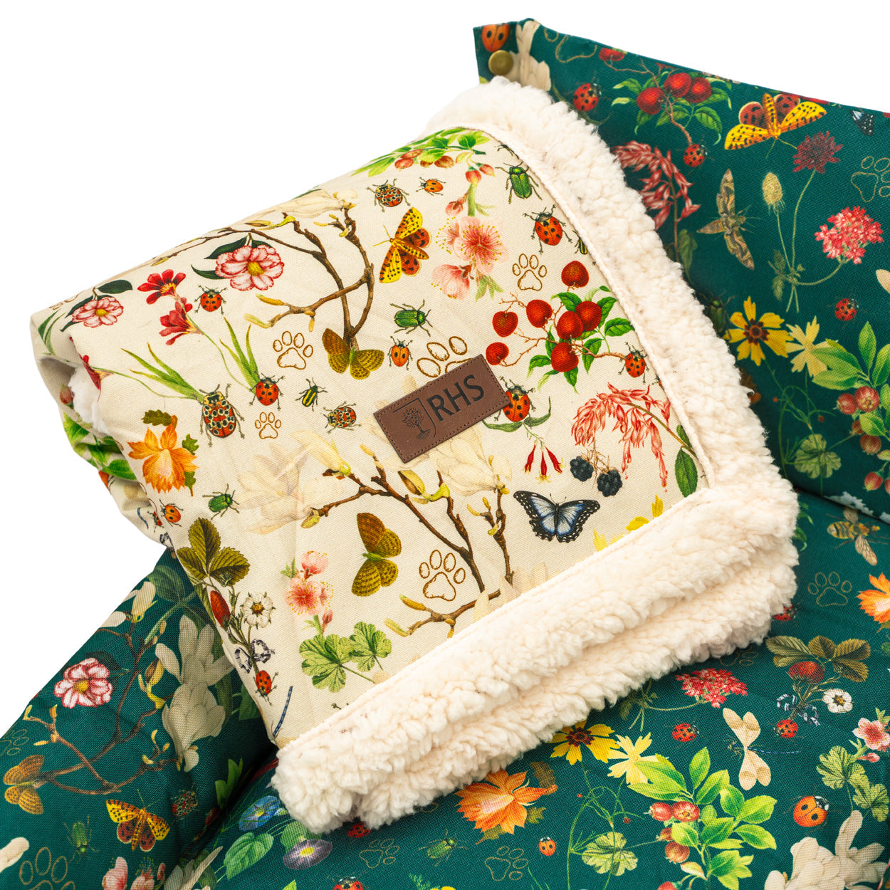 Royal Horticultural Society Pets in the Garden Printed Sherpa Blanket