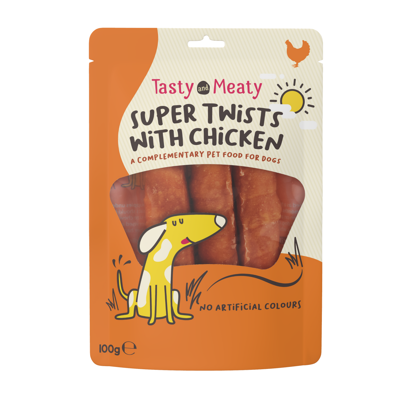 Tasty & Meaty Delicious Chewy Twists with Chicken - Extra Large Adult Dog Treats | 100g