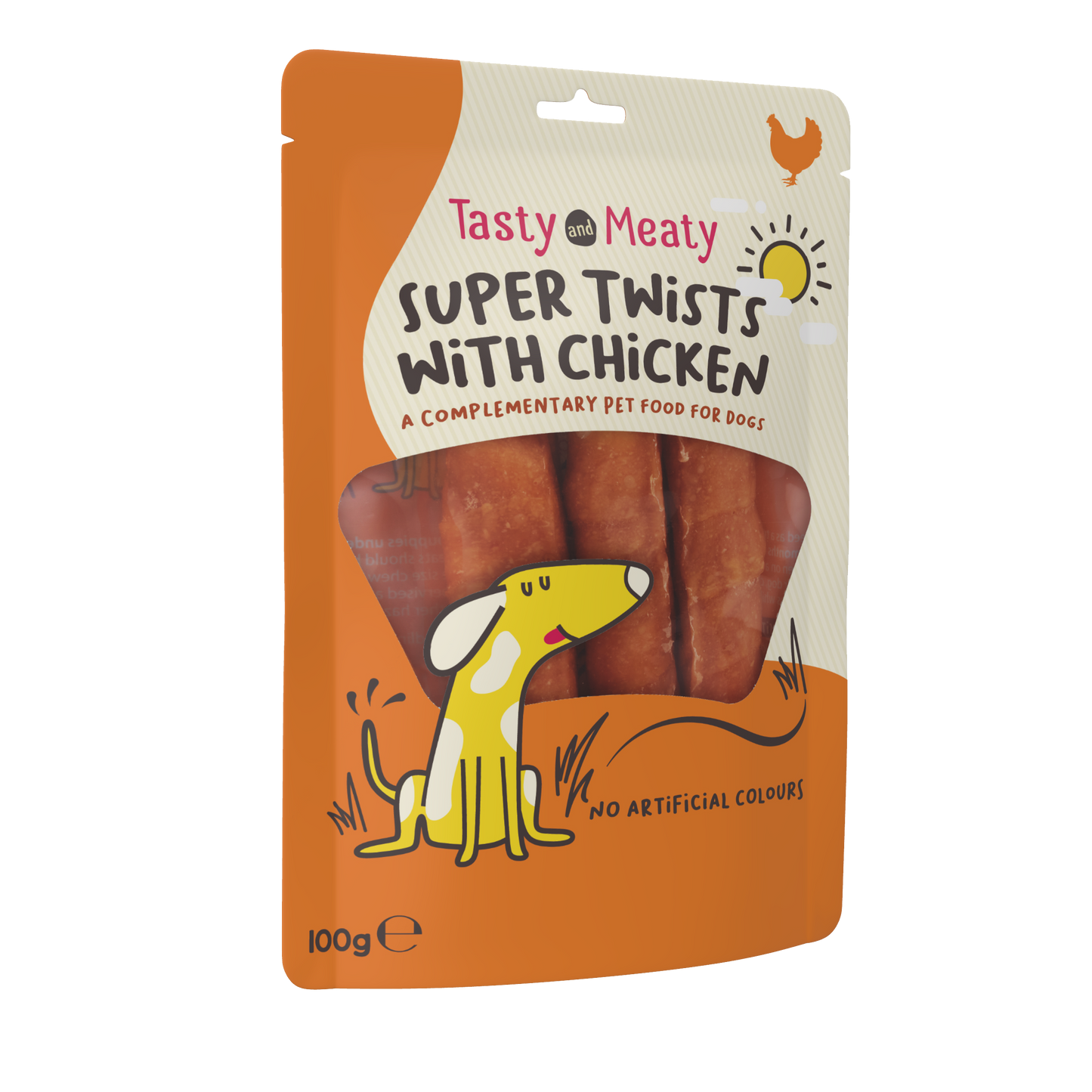 Tasty & Meaty Delicious Chewy Twists with Chicken - Extra Large Adult Dog Treats | 100g