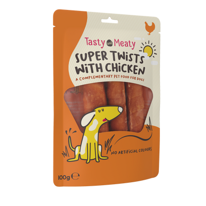 Tasty & Meaty Delicious Chewy Twists with Chicken - Extra Large Adult Dog Treats | 100g