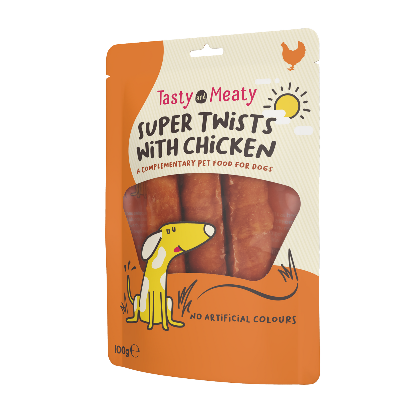 Tasty & Meaty Delicious Chewy Twists with Chicken - Extra Large Adult Dog Treats | 100g