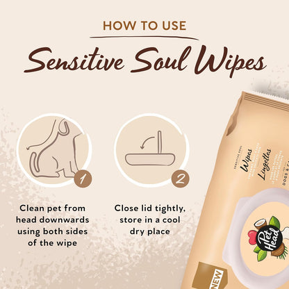 Pet Head Sensitive Soul Delicate Skin Wipes for Dogs with Coconut and Marula Oil