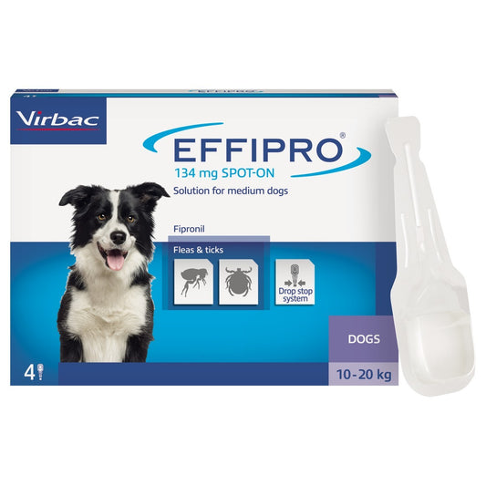 Effipro Spot On  for Dogs 4 x 134mg (10-20kg) Flea Treatment 4 Pipettes
