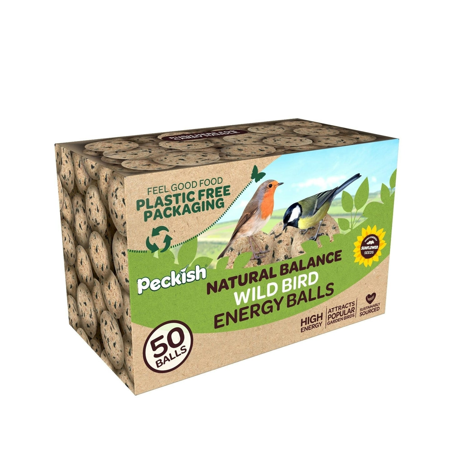 Front View of Peckish Natural Balance Energy Balls 50 Box Wild Bird Food