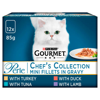 Gourmet Perle Mini Fillets Pouches Adult Wet Cat Food Chefs Selection in Gravy