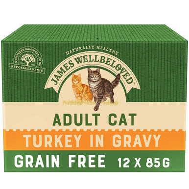 James Wellbeloved Grain Free Adult Cat Wet Food Pouch Turkey in Gravy