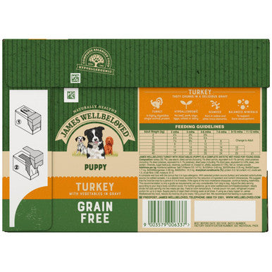 James Wellbeloved Grain Free Puppy Wet Dog Food Pouches Turkey in Gravy