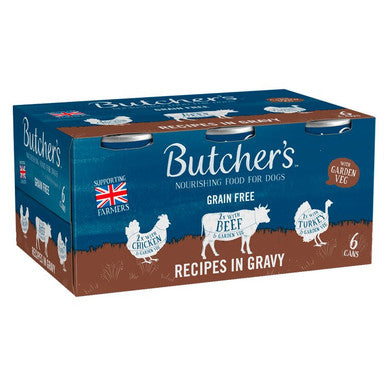Butchers Recipes in Gravy Dog Food Tins
