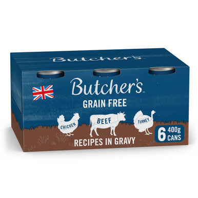 Butchers Recipes in Gravy Dog Food Tins