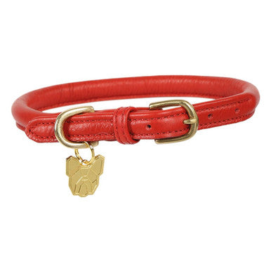 Digby Fox Red Rolled Leather Dog Collar