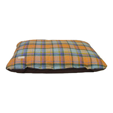 Earthbound Tweed Flat Cushion Dog Bed Orange Check