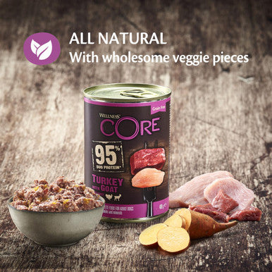 Wellness Core Grain free Wet Dog food 95 Turkey and Goat with Sweet Potato