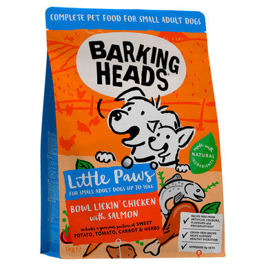 Barking Heads Little Paws Bowl Lickin Small Adult Dry Dog Food Chicken Salmon