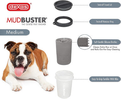 Dexas Lidded MudBuster Dog Paw Cleaner in Light Grey