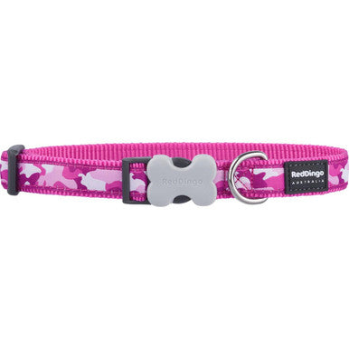 Red Dingo Camouflage Dog Collar in Hot Pink