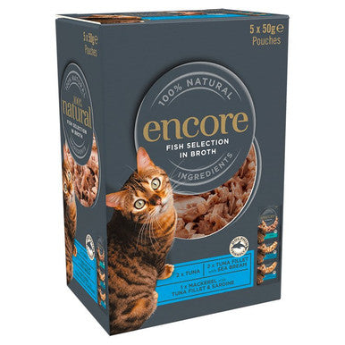 Encore Adult Wet Cat Food Pouches Fish Selection in Broth